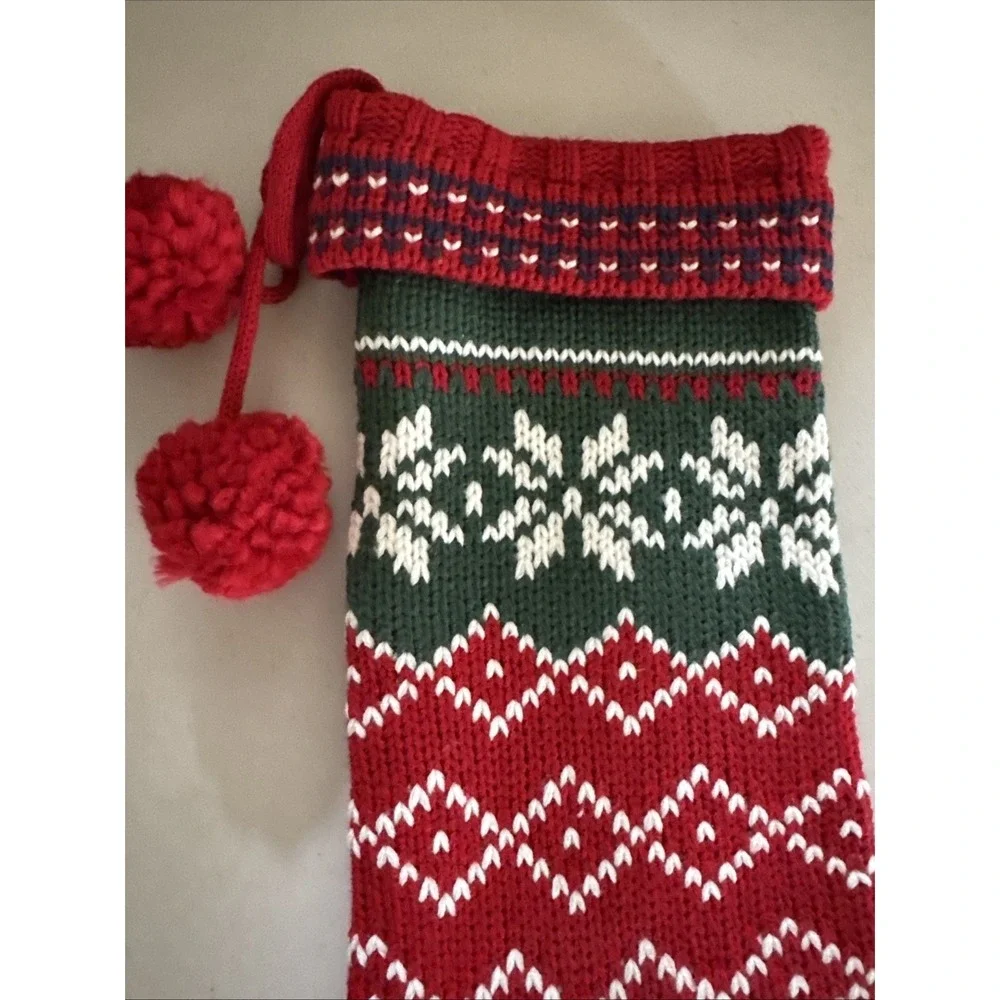 Target Wondershop Knit Fair Isle Holiday Christmas Stocking Blue Red White Poms